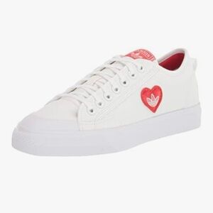Adidas Women's White Sneakers with Red Heart Accents